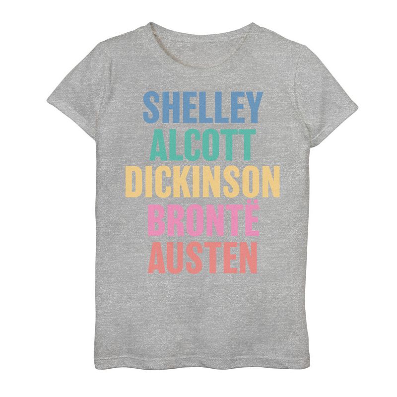 Girls 7-16 Female Authors Text Tee, Girls, Size: Small, Grey