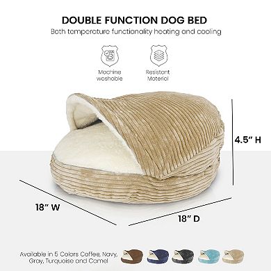 Precious Tails Cozy Corduroy Sherpa Lined Cave Pet Bed