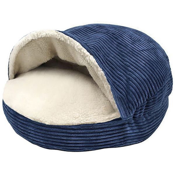 Precious Tails Cozy Corduroy Sherpa Lined Cave Pet Bed - Blue (LARGE)