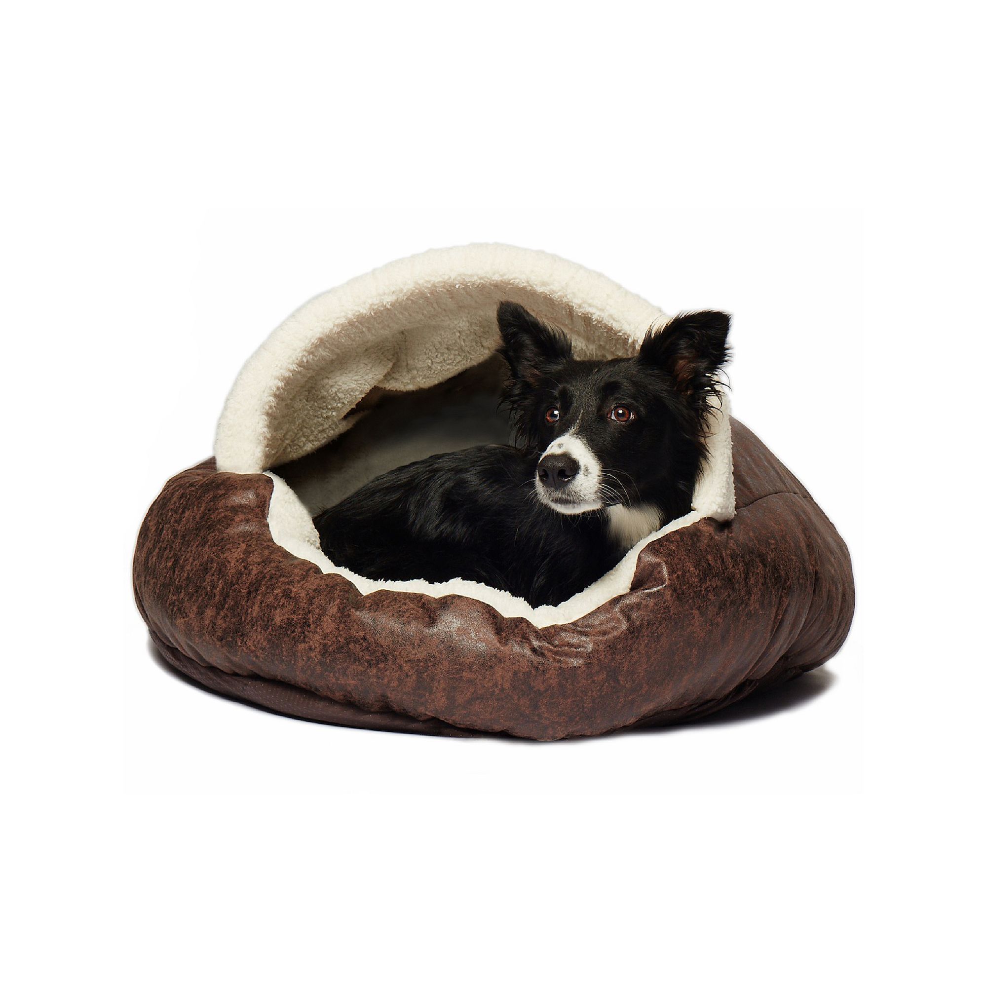 Precious Tails Vegan Leather Deep Dish Cave Pet Bed, Brown
