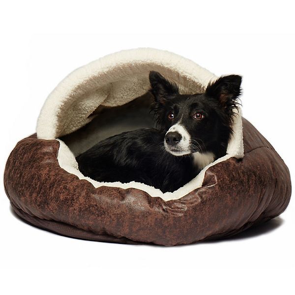 Precious Tails Vegan Leather Deep Dish Cave Pet Bed - Brown (MEDIUM)