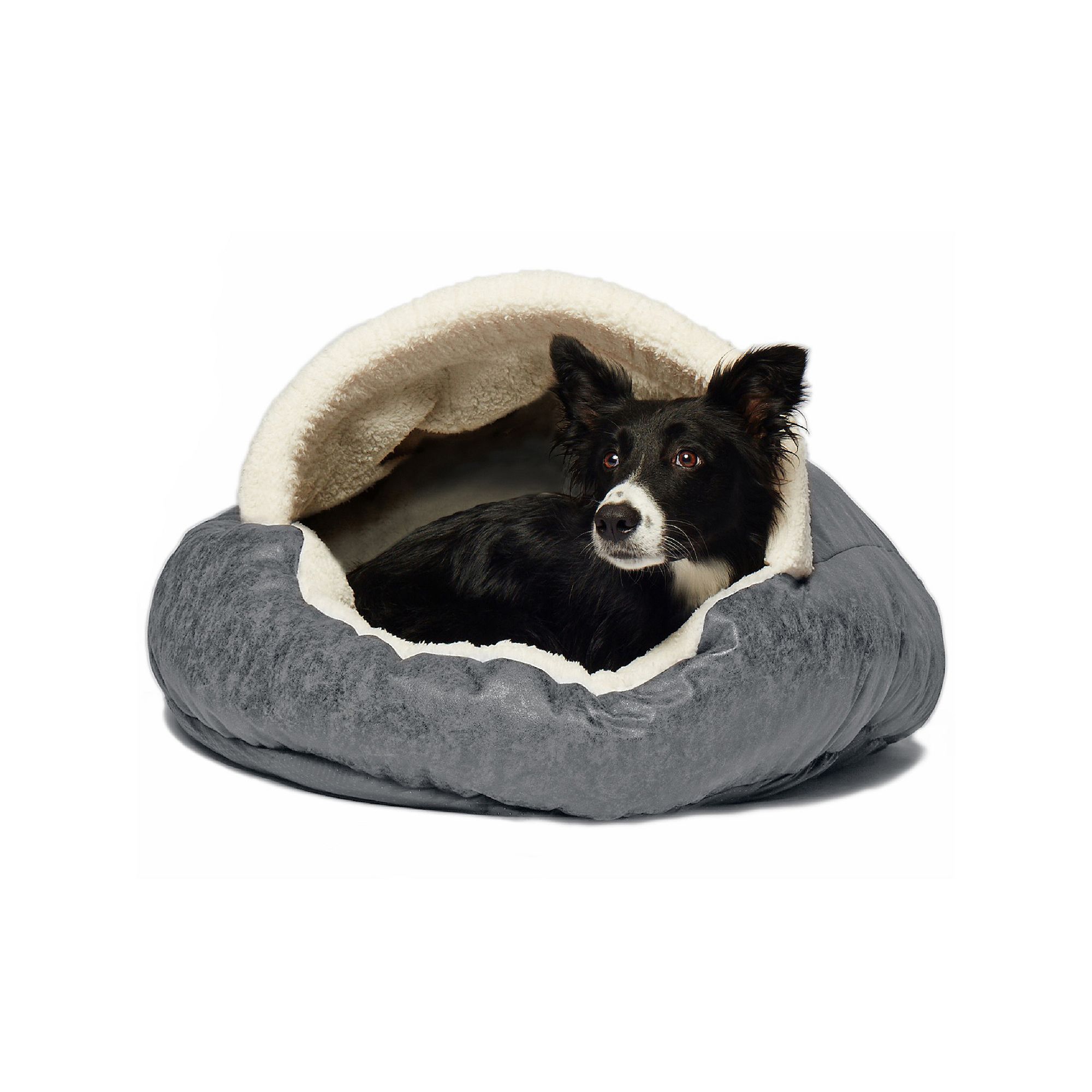 Precious Tails Vegan Leather Deep Dish Cave Pet Bed, Gray