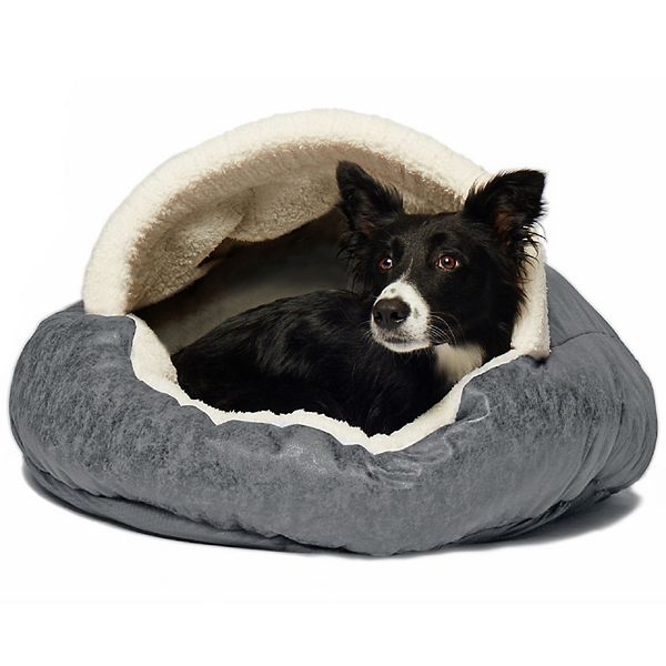 Precious Tails Vegan Leather Deep Dish Cave Pet Bed - Gray (LARGE)
