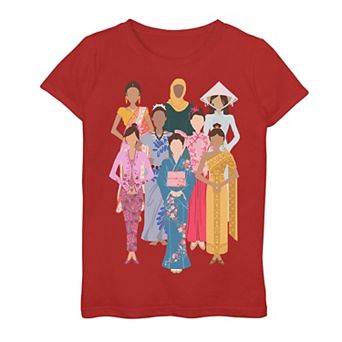 Girls 6-16 Asian Culture Dresses Group Shot Graphic Tee