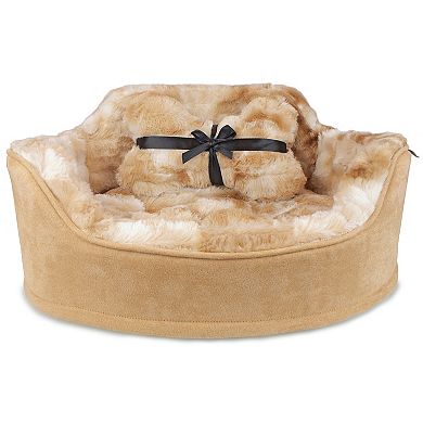 Precious Tails Faux Fur Pet Bed with Plush Bone Pillow