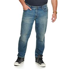 Soojun Mens Elastic Waist Jeans Relaxed Fit with Zipper and Button
