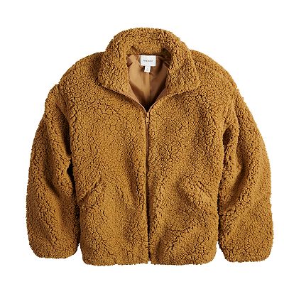 outerwear nine west zip up teddy jacket