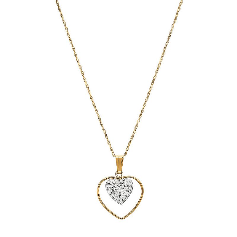 Everlasting Gold 10k Gold Crystal Cutout Heart Pendant Necklace, Womens, 