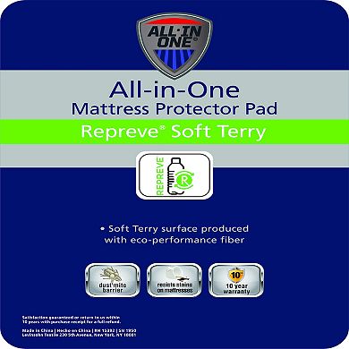 All-In-One Repreve Recycled Soft Terry Fitted Mattress Pad