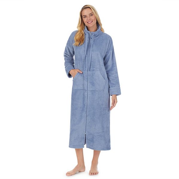 Women's Stan Herman Dimple Plush Cowlneck Zip Robe