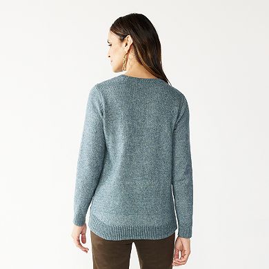 Women's Croft & Barrow® Leaf Cable-Knit Crewneck Sweater