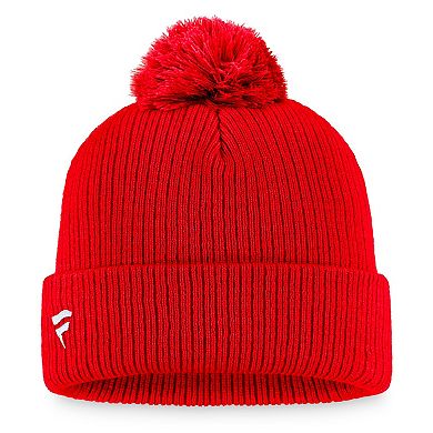 Men's Fanatics Branded Red New Jersey Devils Core Primary Logo Cuffed Knit Hat with Pom