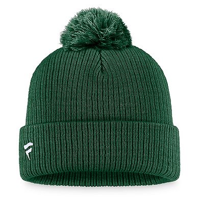 Men's Fanatics Branded Green Minnesota Wild Core Primary Logo Cuffed Knit Hat with Pom