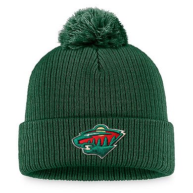 Men's Fanatics Branded Green Minnesota Wild Core Primary Logo Cuffed Knit Hat with Pom