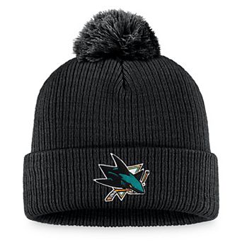 Men's Fanatics Branded Black San Jose Sharks Core Primary Logo Cuffed Knit Hat with Pom