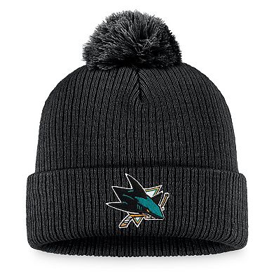Men's Fanatics Branded Black San Jose Sharks Core Primary Logo Cuffed Knit Hat with Pom