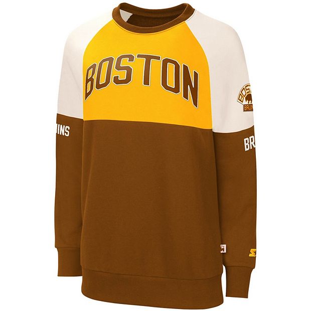 Women's Starter Gold/Brown Boston Bruins Baseline Raglan Pullover Sweatshirt
