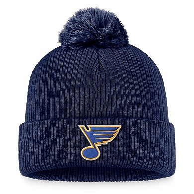 Men's Fanatics Branded Navy St. Louis Blues Core Primary Logo Cuffed Knit Hat with Pom