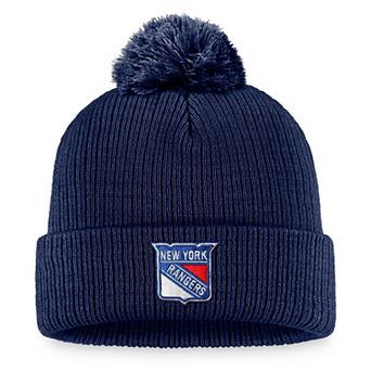 Men's Fanatics Branded Navy New York Rangers Core Primary Logo Cuffed Knit Hat with Pom