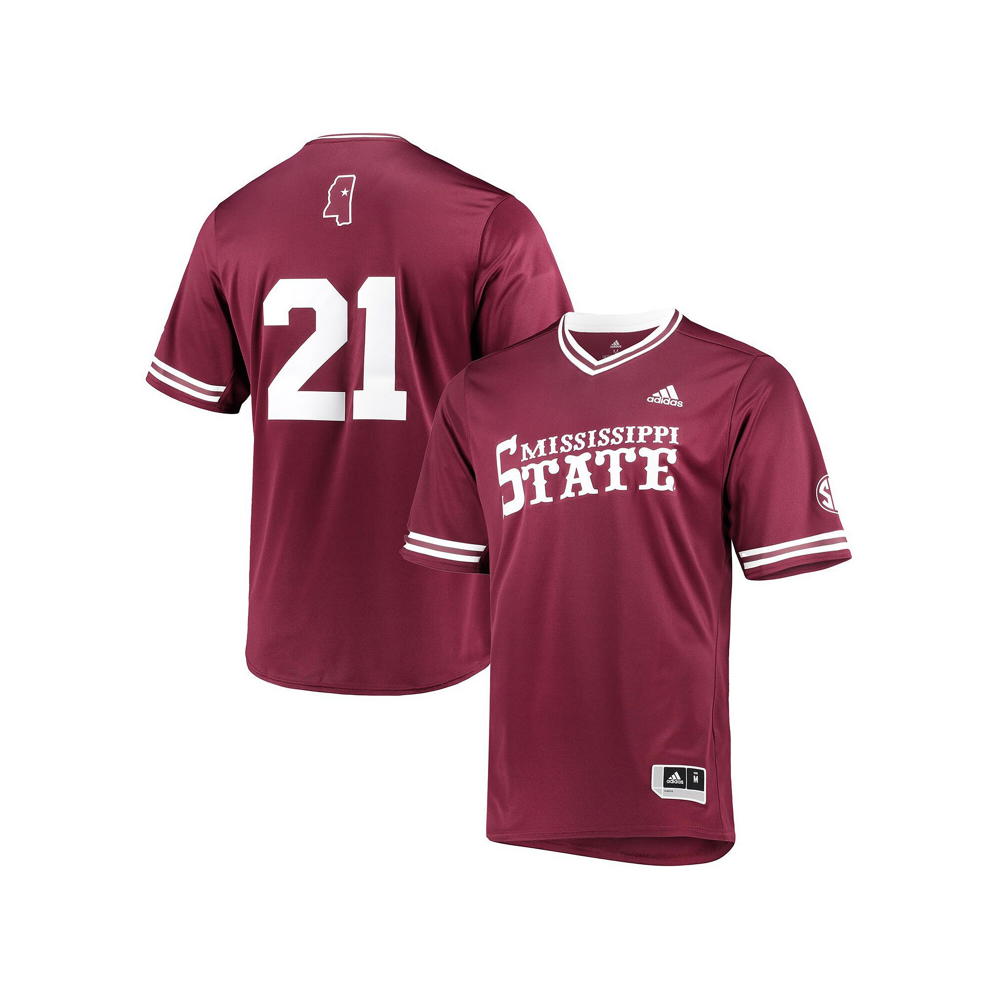 Mens adidas Maroon Mississippi State Bulldogs Replica V-Neck Baseball Jers