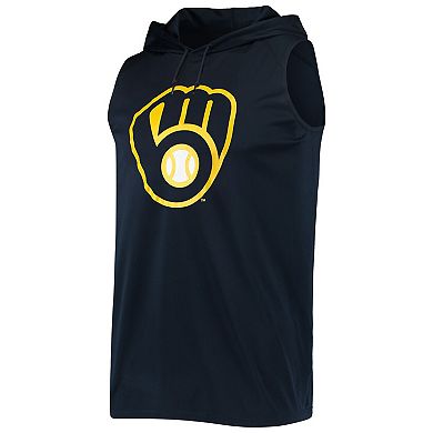 Men's Stitches Navy Milwaukee Brewers Sleeveless Pullover Hoodie