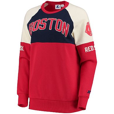 Women's Starter Navy/Red Boston Red Sox Baseline Raglan Historic Logo Pullover Sweatshirt