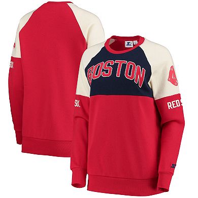 Women's Starter Navy/Red Boston Red Sox Baseline Raglan Historic Logo Pullover Sweatshirt
