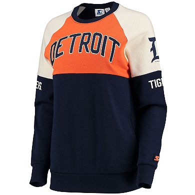 Women's Starter Orange/Navy Detroit Tigers Baseline Raglan Historic Logo Pullover Sweatshirt