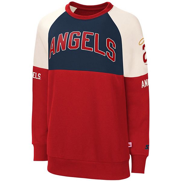 Women's Starter Navy/Red Los Angeles Angels Baseline Raglan Historic Logo  Pullover Sweatshirt