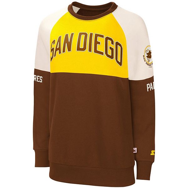Women's Starter Yellow/Brown San Diego Padres Baseline Raglan Historic Logo  Pullover Sweatshirt
