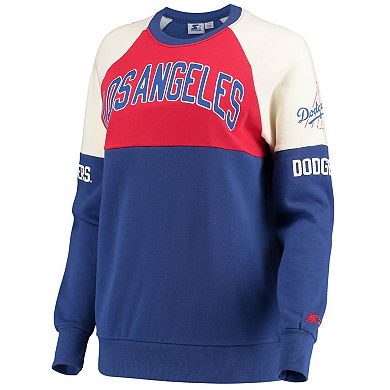 Women's Starter Red/Royal Los Angeles Dodgers Baseline Raglan Historic Logo Pullover Sweatshirt