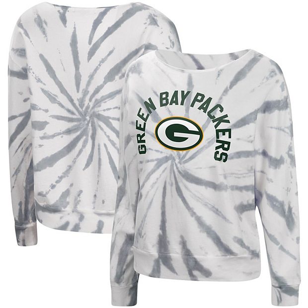 Women's Touch by Alyssa Milano White Green Bay Packers Equalizer Tie-Dyed Pullover  Sweatshirt