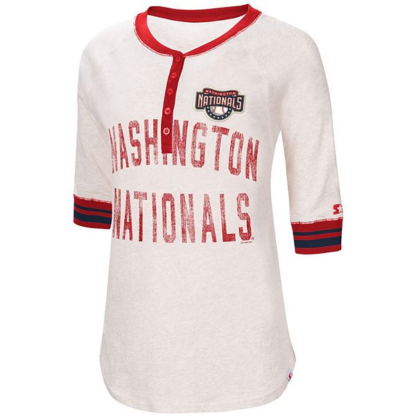 Women's Starter Oatmeal Washington Nationals First Choice Historic Logo  Raglan Henley Half-Sleeve T-Shirt