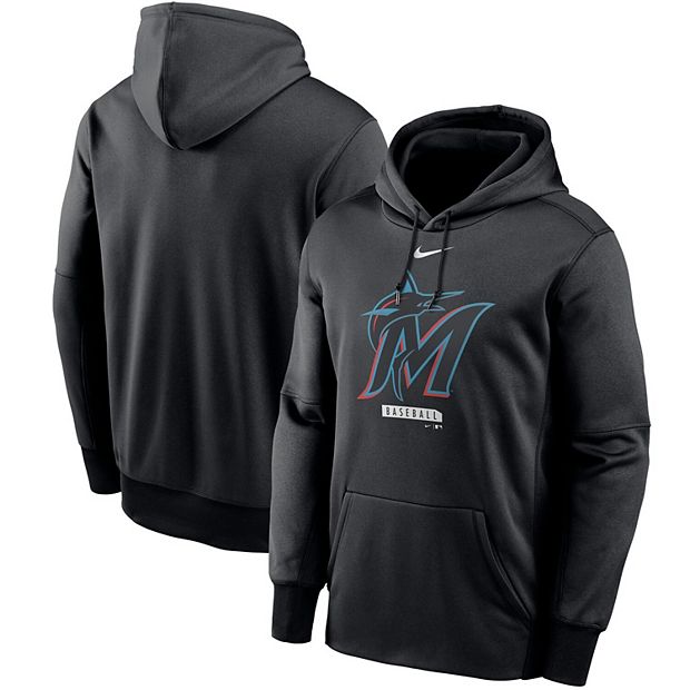 Men's Nike Black Miami Marlins Logo Therma Performance Pullover Hoodie