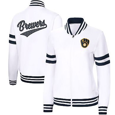 Women's G-III 4Her by Carl Banks White Milwaukee Brewers Pre-Game Full-Zip Track Jacket