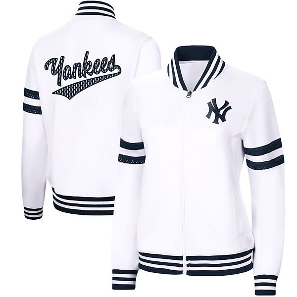 New York Yankees Lusso Women's Jane Raglan Quarter-Zip Tri-Blend Cropped  Pullover Hoodie - White