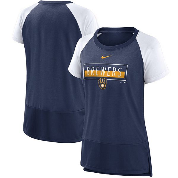 Women's Soft as a Grape Navy Milwaukee Brewers Plus Sizes Three Out Color  Blocked Raglan Sleeve T-Shirt
