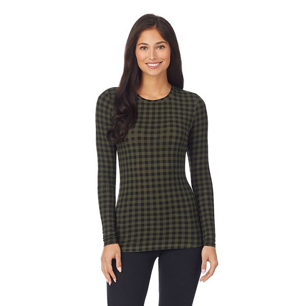 CUDDL DUDS Softwear Long Sleeve V-Neck Top Plus Size 2X (22W-24W) Hunter  Green