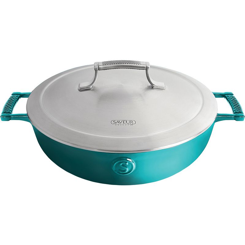  SAVEUR SELECTS Enameled Cast Iron 6-Quart Oval Roaster with  Stainless Steel Lid, Classic Blue, Voyage Series