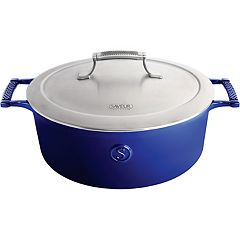  SAVEUR SELECTS Enameled Cast Iron 6-Quart Oval Roaster with  Stainless Steel Lid, Classic Blue, Voyage Series