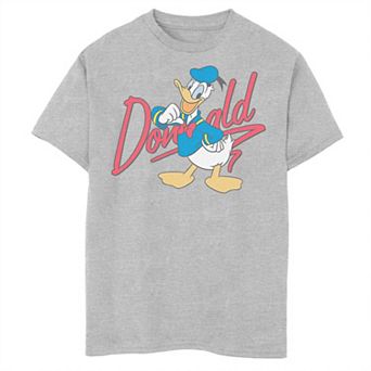 Disney's Donald Duck Red Cursive Text Logo Portrait Boys 6-20 Graphic Tee