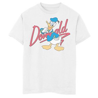 Disney's Donald Duck Red Cursive Text Logo Portrait Boys 6-20 Graphic Tee
