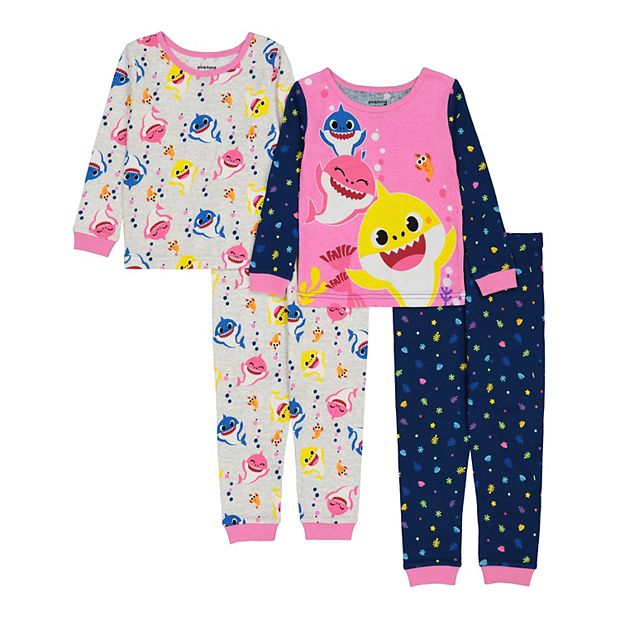 Toddler Girl Baby Shark Family 4 Piece Pajama Set