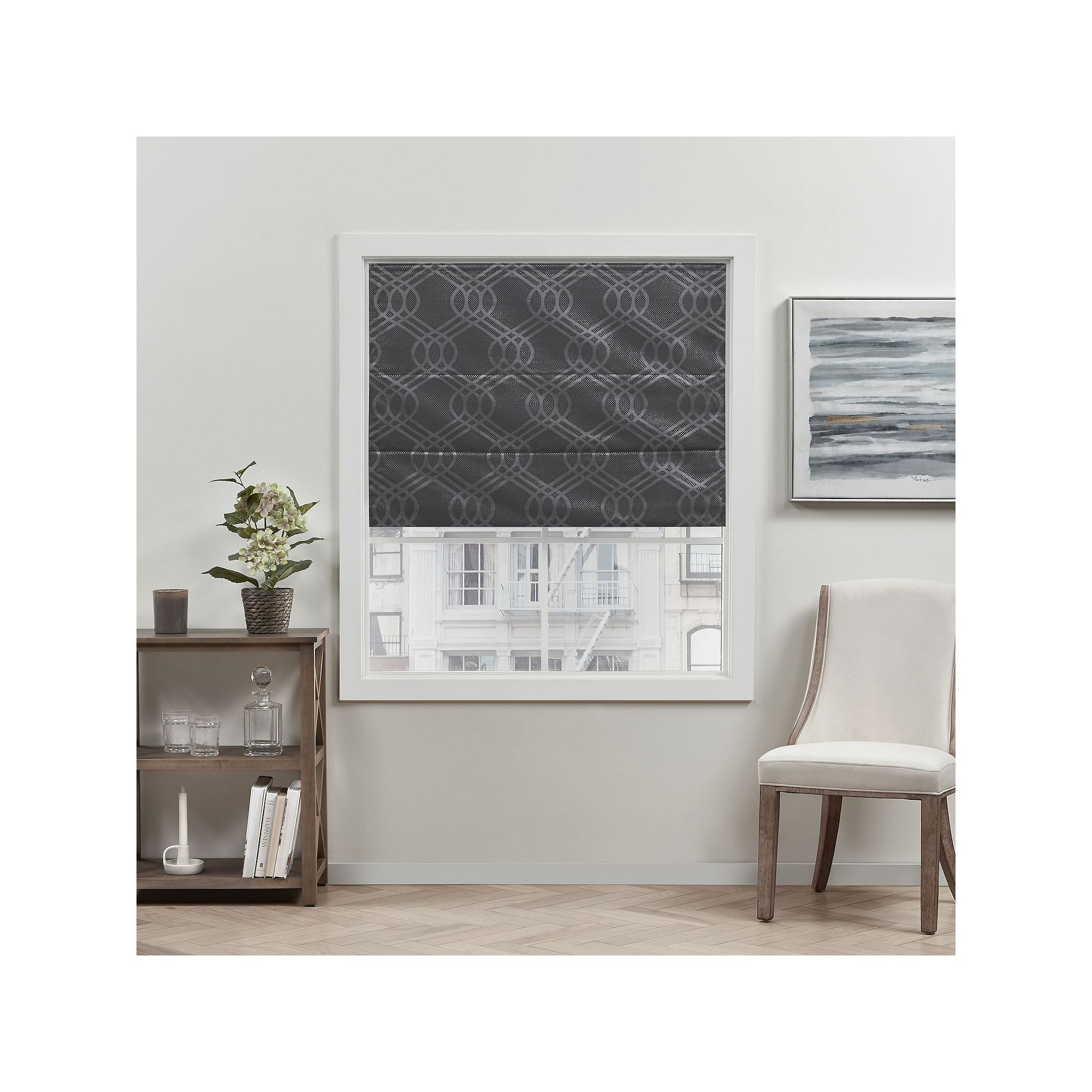 Exclusive Home Curtains Prague Trellis Blackout Roman Shade, Gray