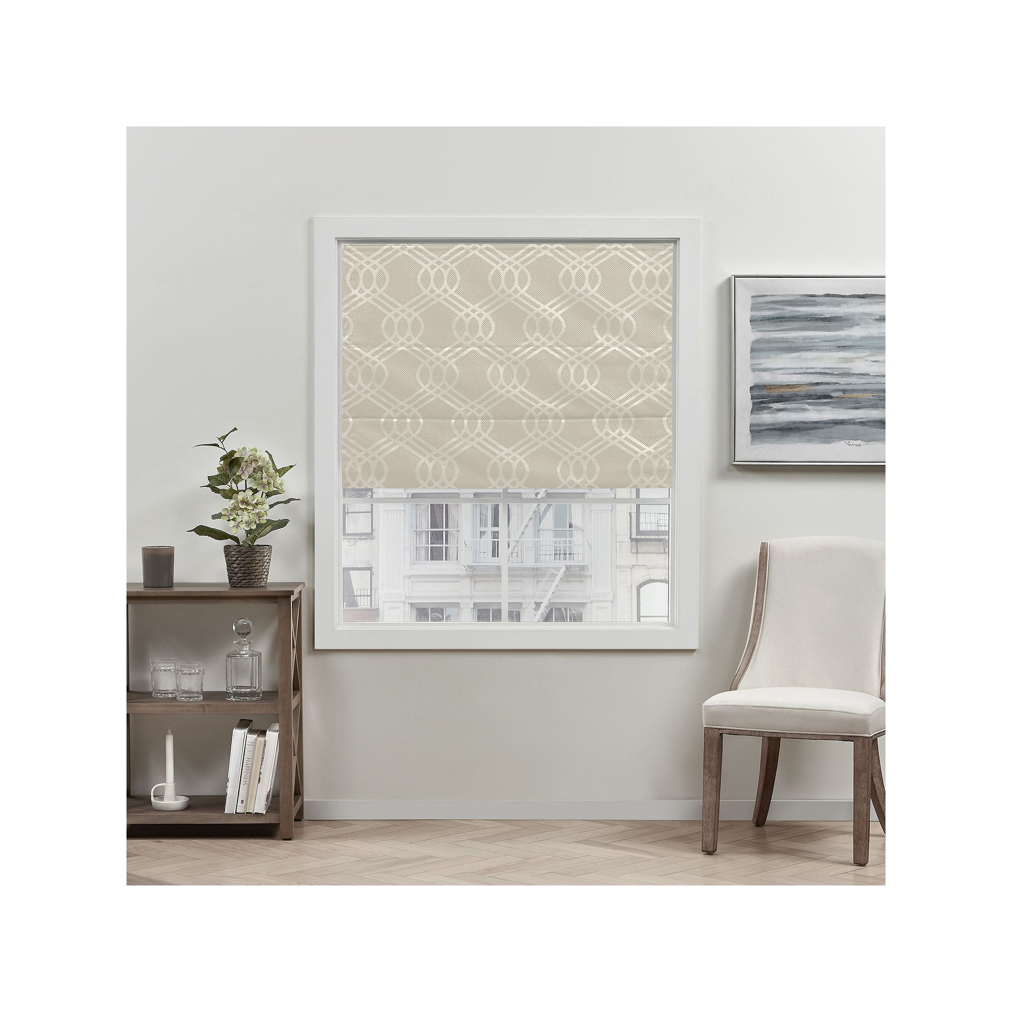 Exclusive Home Curtains Prague Trellis Blackout Roman Shade, Natural