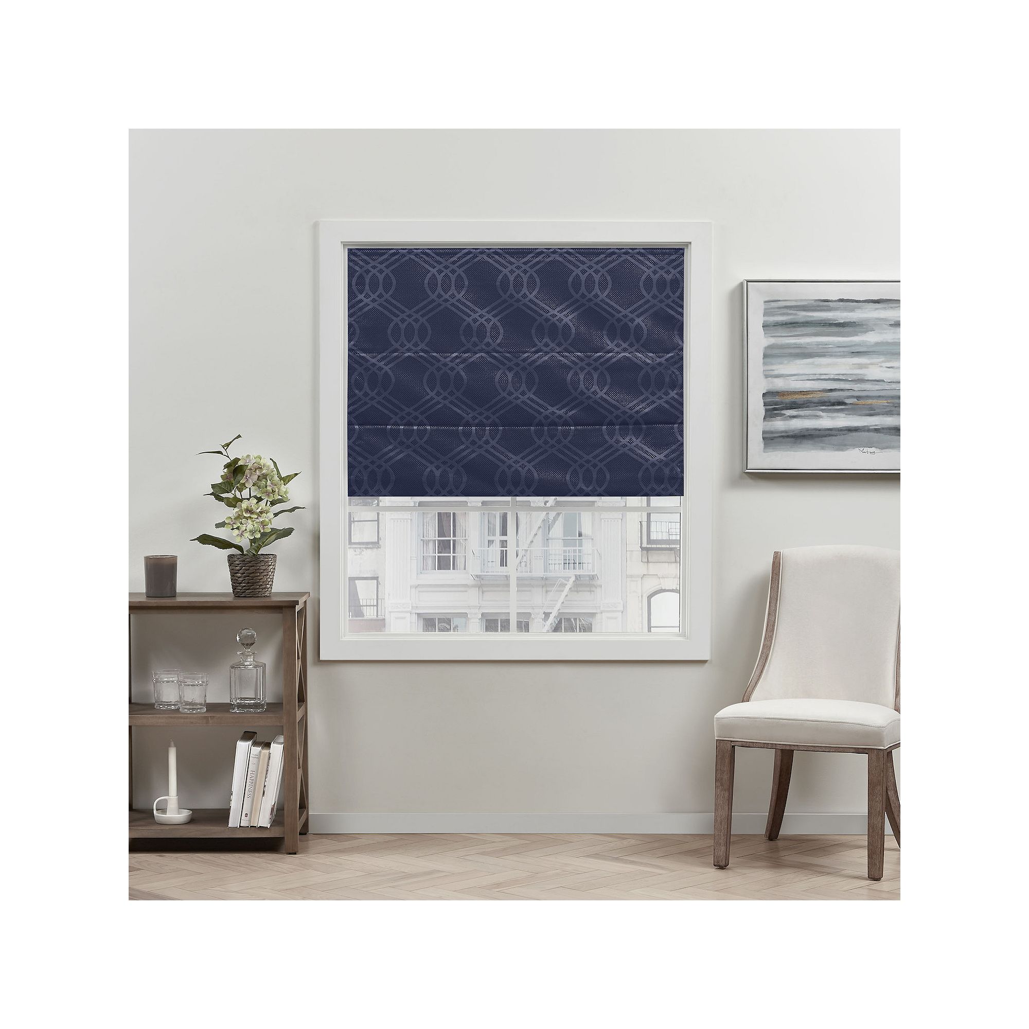 Exclusive Home Curtains Prague Trellis Blackout Roman Shade, Blue