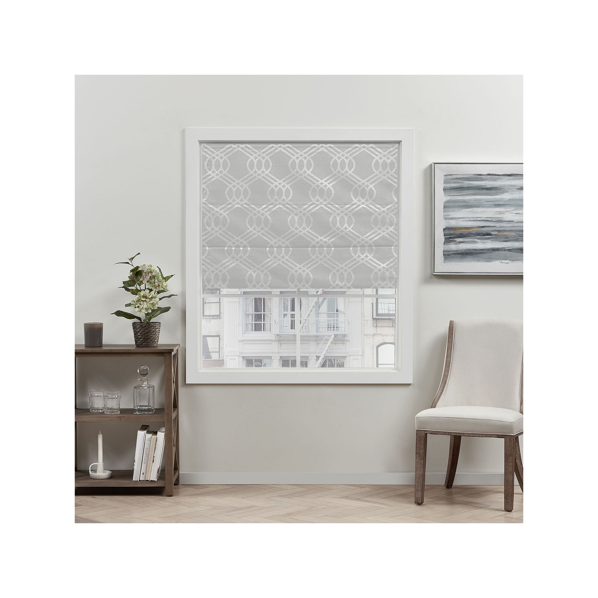 Exclusive Home Curtains Prague Trellis Blackout Roman Shade, Silver
