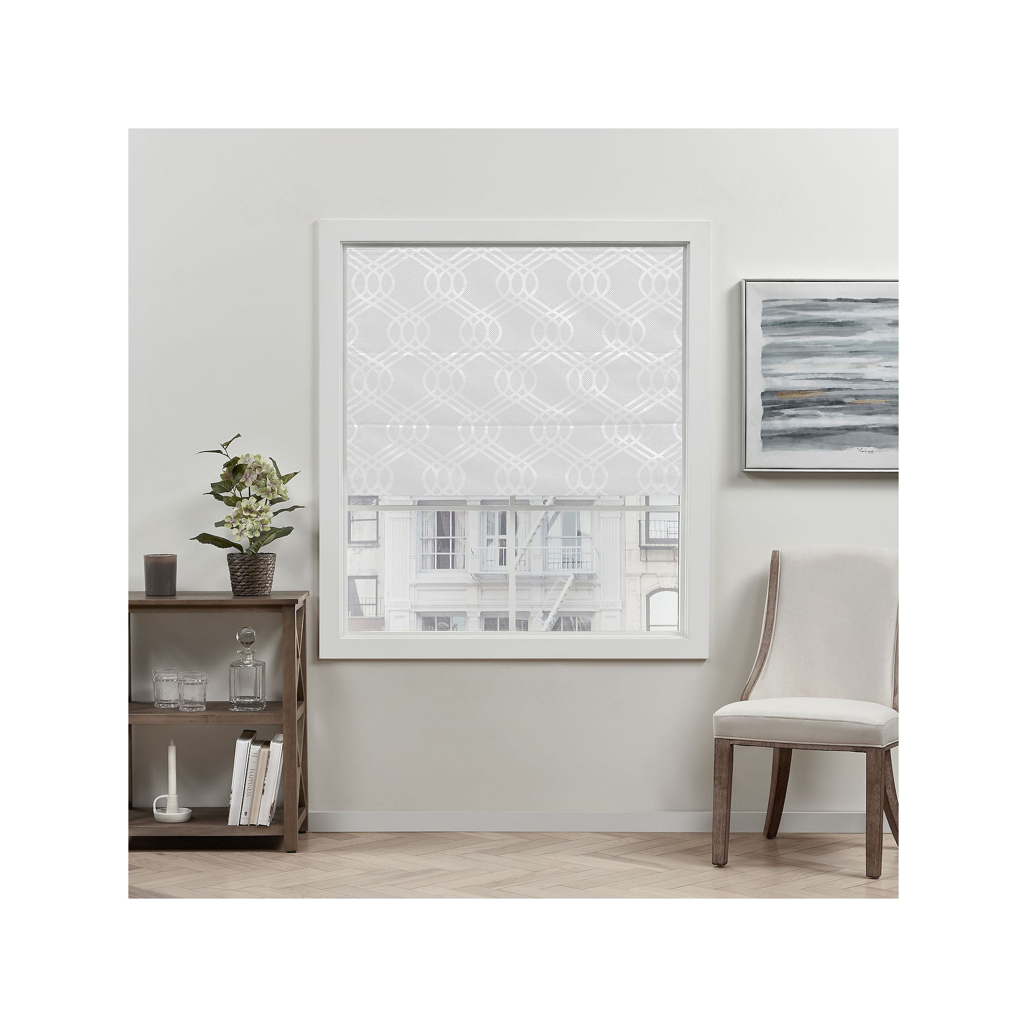 Exclusive Home Curtains Prague Trellis Blackout Roman Shade, White