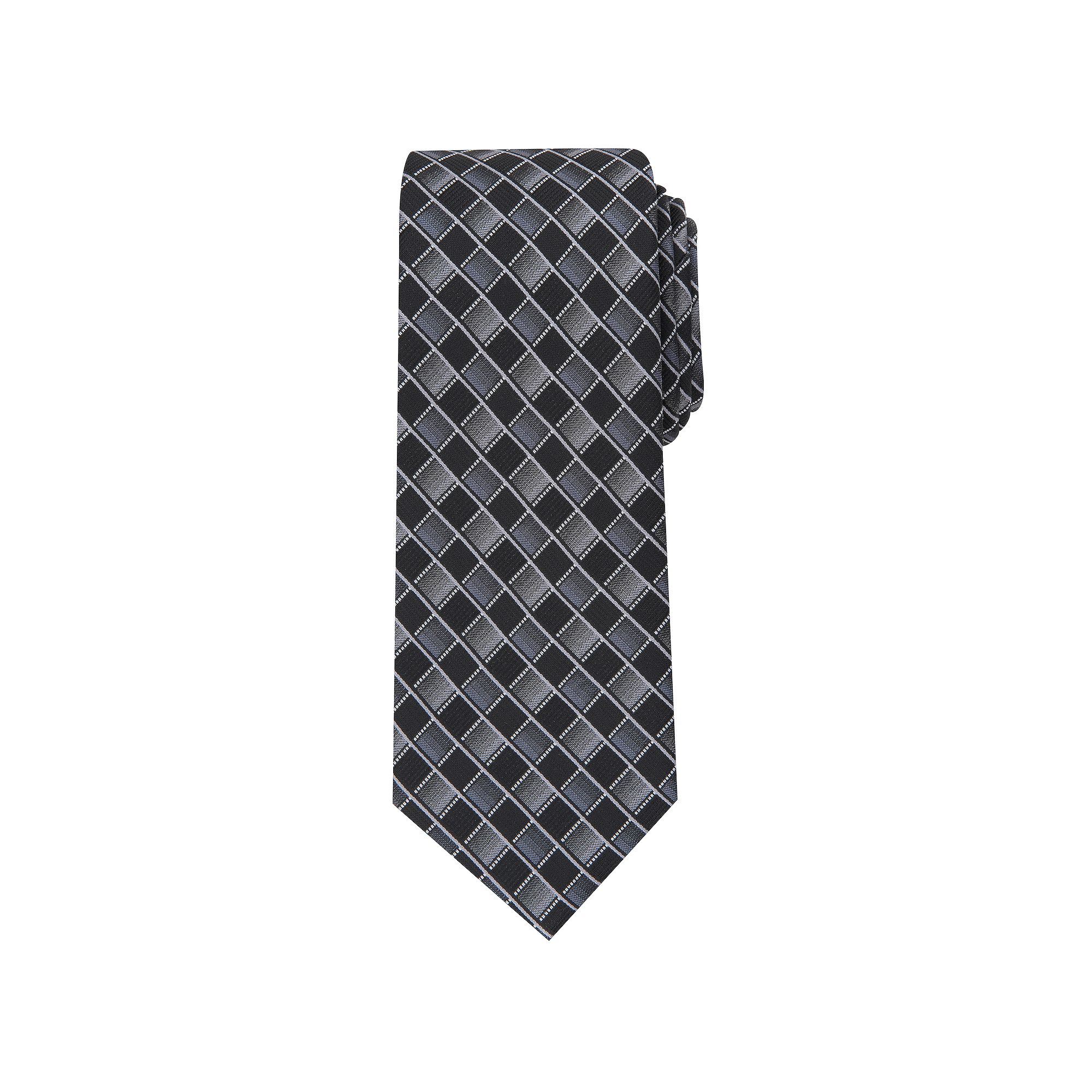 Mens Bespoke Plaid Skinny Tie, Black Juniper