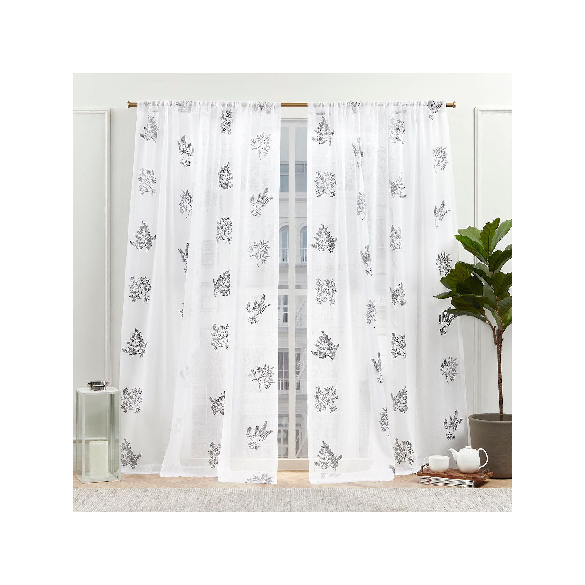 Nicole Miller New York Mabel Sheer 2-pack Window Curtain Set, Gray